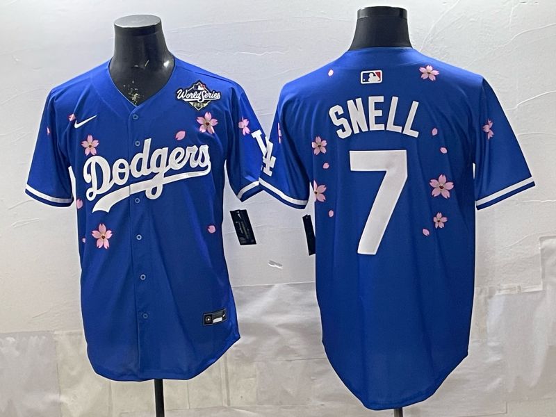 Men Nike 2026 Los Angeles Dodgers #7 Snell Blue Sakura Edition Game MLB Jersey 006->los angeles dodgers->MLB Jersey